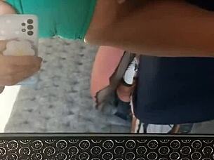 Horny brunette masturbates in front of mirror