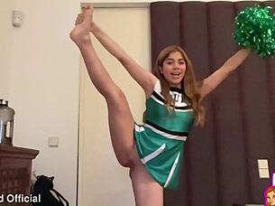 horny cheerleader masturbates with fingers until she cums