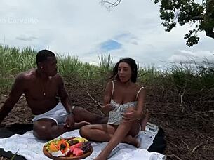 piquinique with natural brazilian girl outdoors