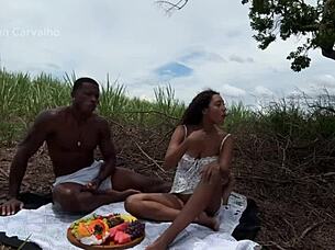 piquinique with natural brazilian girl outdoors