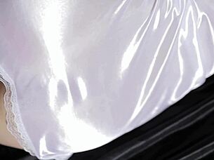 white satin dress masturbation session at home