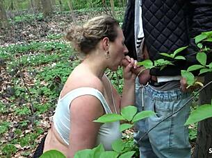 German Curvy Mature Wife In Leggings Gives Risky Public Blowjob