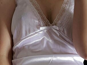 white satin dress masturbation session at home