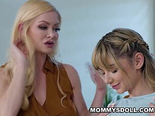 Blonde milf shows inexperienced girl how to use toy