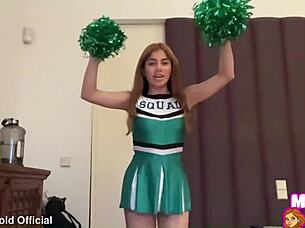 horny cheerleader masturbates with fingers until she cums