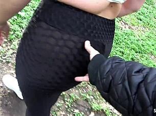 German Curvy Mature Wife In Leggings Gives Risky Public Blowjob