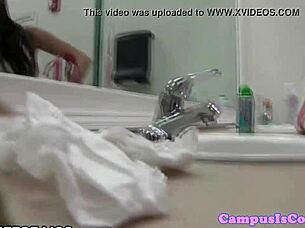 Busty babe gets jizzed on tits