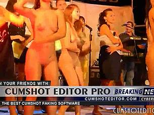 Women partying naked on stage