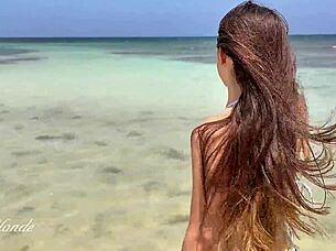 young latina convinces stranger to fuck at the beach