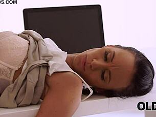 Old4k mature boss stretches hot assistant instead of doing project