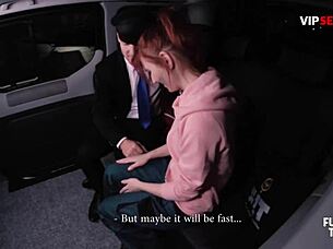 Redhead gets covered by chauffeur cum