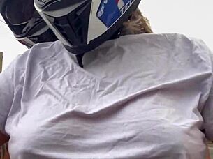 Motogirl Asks Passenger To Touch Her Tits While Riding