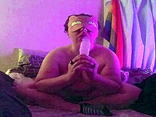 old chubby babe sucks dildo