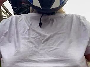 Motogirl Asks Passenger To Touch Her Tits While Riding