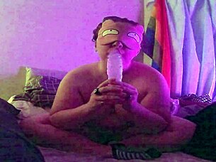 old chubby babe sucks dildo