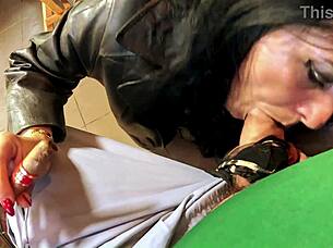 amazon smoking milf in leather big cigar blowjob doggy and double cum on clothes and hair