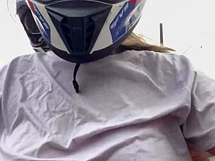Motogirl Asks Passenger To Touch Her Tits While Riding