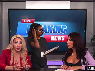 Trans news anchors fuck female producer live on air
