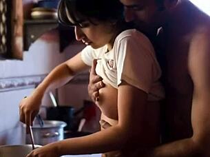 Teen rubbed on the nipples sensually by her boyfriend