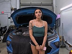 Lexa jos roadside extra service mechanic fixes her car with sex