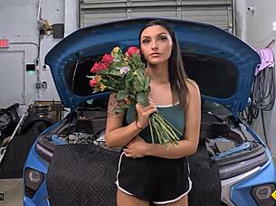 Lexa jos roadside extra service mechanic fixes her car with sex