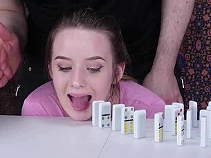 hot blond submissive teen plays with facefucking and messy submission games