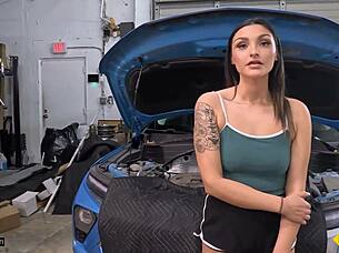 Lexa jos roadside extra service mechanic fixes her car with sex