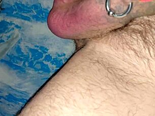 I jerk off my beautiful tattooed cock with piercings and big balls i cum from milking