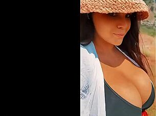 busty bombshell enjoys spring outdoor scene