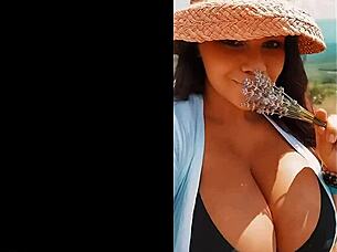 busty bombshell enjoys spring outdoor scene