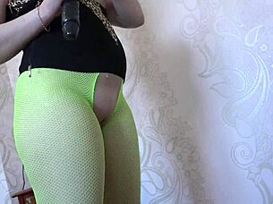 I In Green Pantyhose Masturbate My Pussy With A Big Black Dildo