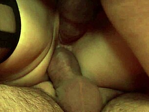 two busty milfs with fake tits have anal sex at the garage then they go for double penetration
