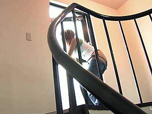 Japanese girl with crotchless jeans sucks and swallows