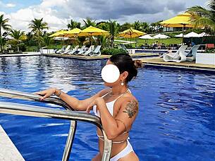 Curvy Brazilian Beauty Relaxing Poolside In Bikini