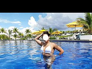Curvy Brazilian Beauty Relaxing Poolside In Bikini