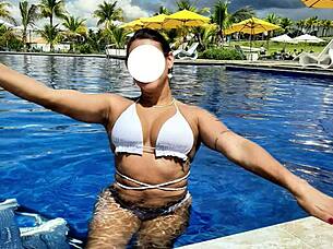 Curvy Brazilian Beauty Relaxing Poolside In Bikini