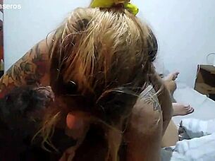 Athletic blonde gets covered in milk during intense sex