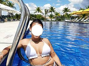 Curvy Brazilian Beauty Relaxing Poolside In Bikini