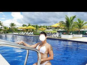 Curvy Brazilian Beauty Relaxing Poolside In Bikini