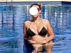 Curvy Brazilian Beauty Relaxing Poolside In Bikini
