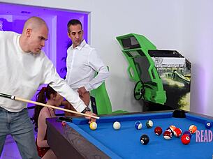 Slim pool player fucks players on the pool readnfuck