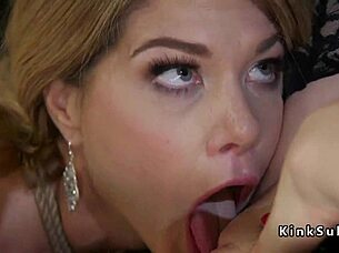 redhead mistress spanks big tits blonde