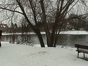 Young blonde fucks older man outdoors in snow