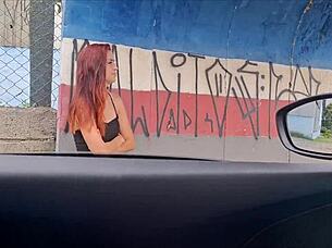 risky handjob on street for bus student