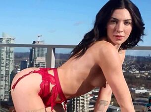 Greek milf babe xris kovtos posing nude on a balcony