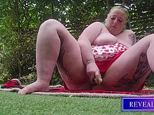 Revealme curvy bbw outdoor cucumber dildo fuck part 2