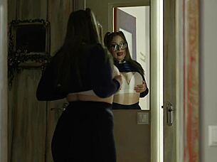 slut sucks hard in goth style
