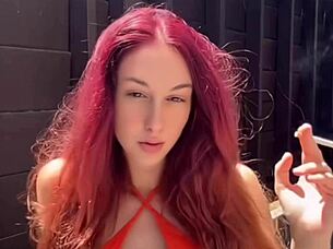 Italian milf with natural curves enjoys cigarette outdoors alone