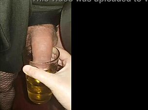 Blindfolded bisexual crossdresser fed his own