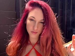 Italian milf with natural curves enjoys cigarette outdoors alone